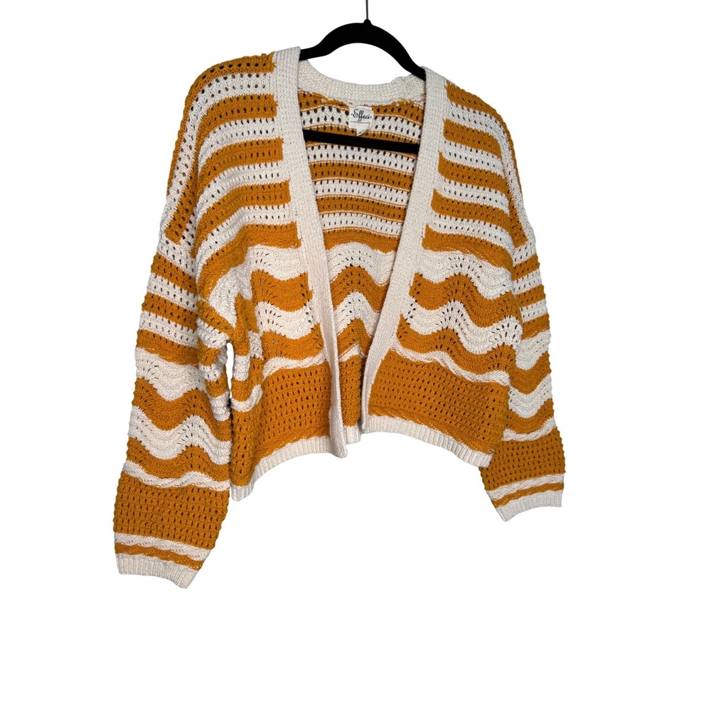 Effeci yellow and white striped chevron knit open front cardigan sweater‎ boho